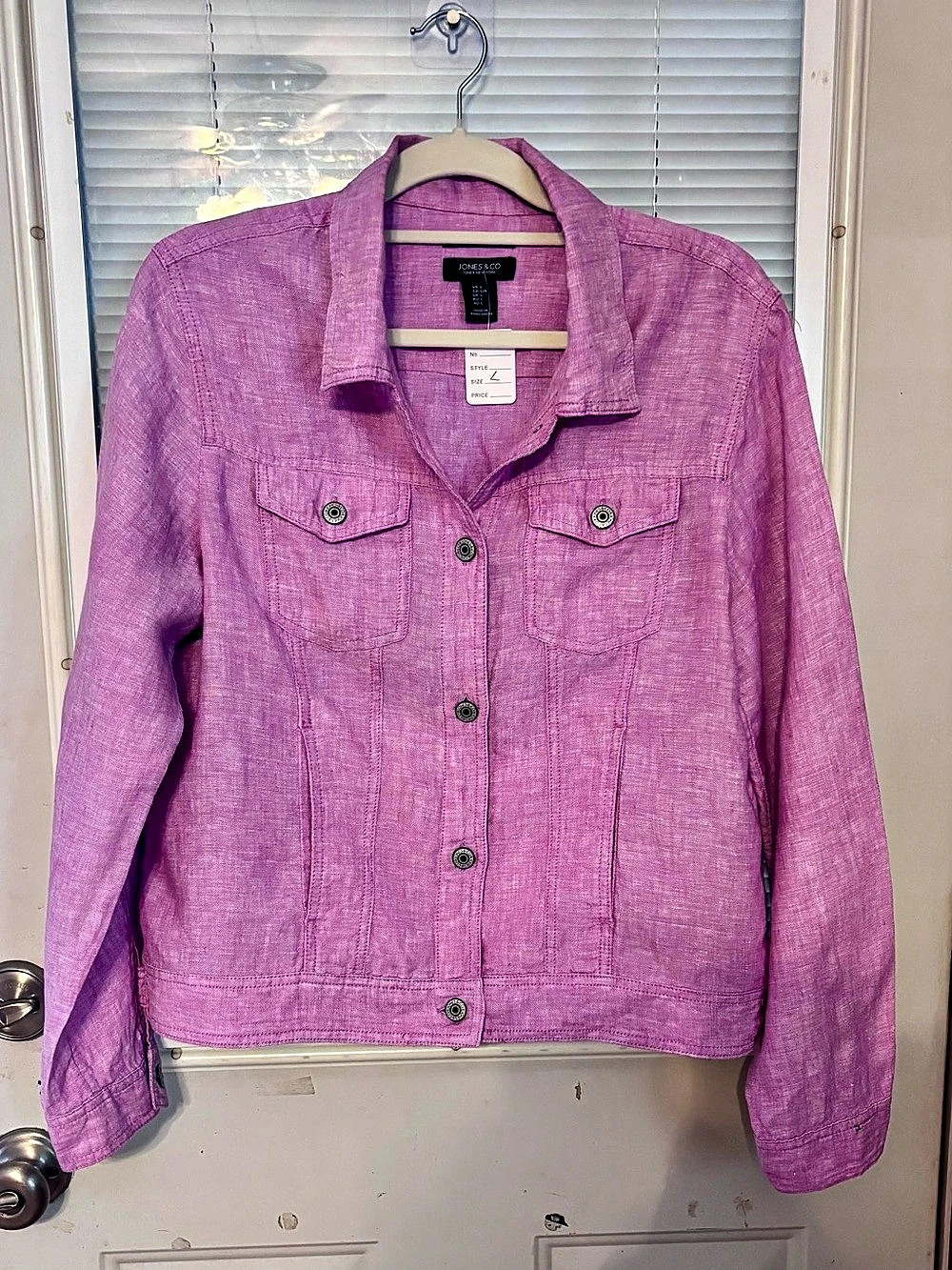 Jones & Co Linen Embroidered Jacket in Pink Size Large